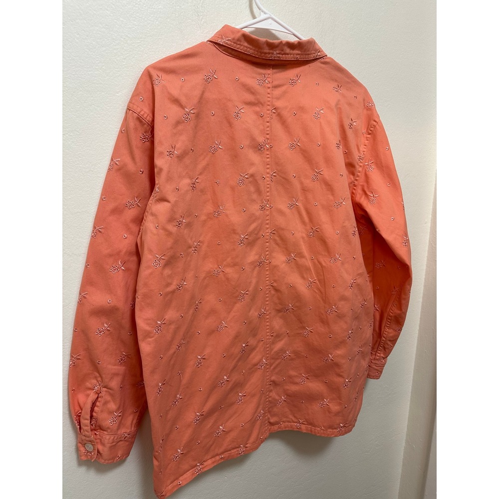 Denim & Co. Embroidered Button Down Shirt Coral Medium Blouse Top Casual - Picture 6 of 7